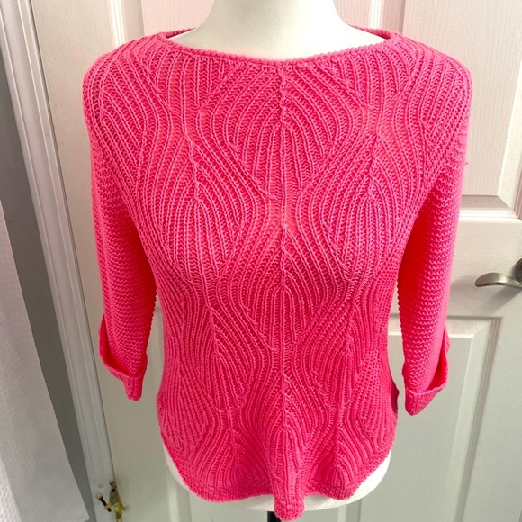 Marbel Pullover Sweater Pink Round Neckline 3/4 Sleeves Chunky Rib Knit Sz XS - Picture 1 of 12